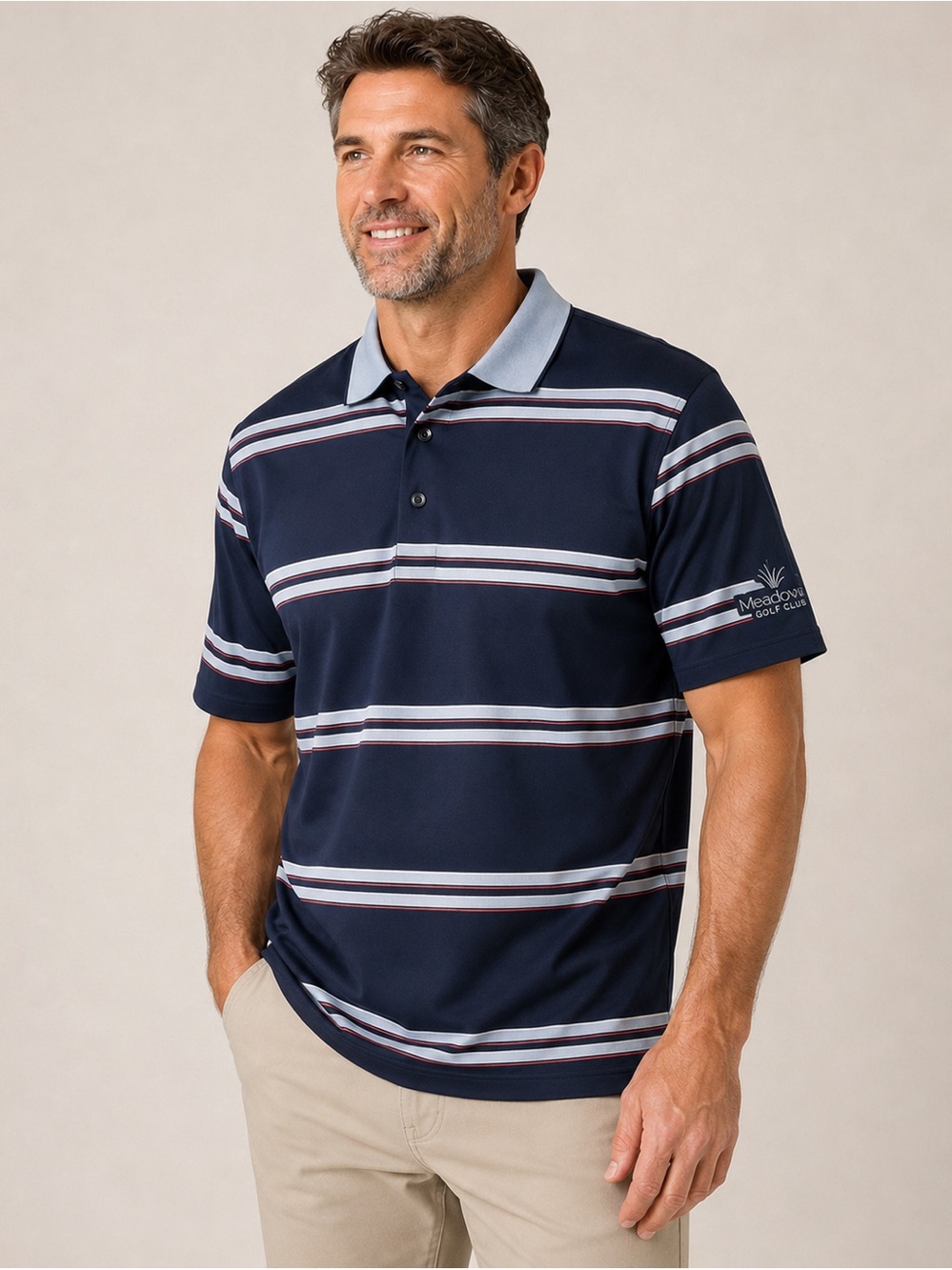 Callaway Opti-Dri Men's Large Golf Polo Navy Striped Stretch Meadowest Golf Club